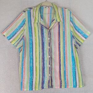 Morgan Crossing Women's Vintage Colorful Striped Button Down Blouse Size 16